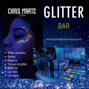 glitter bar, glitter, glitter cosmetico, gemas, pedreria, tatuajes de glitter, luz neon, luz negra,